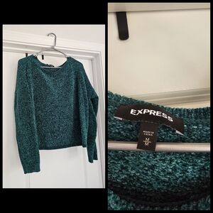 Express Green Crew Neck Sweater Textured Knit